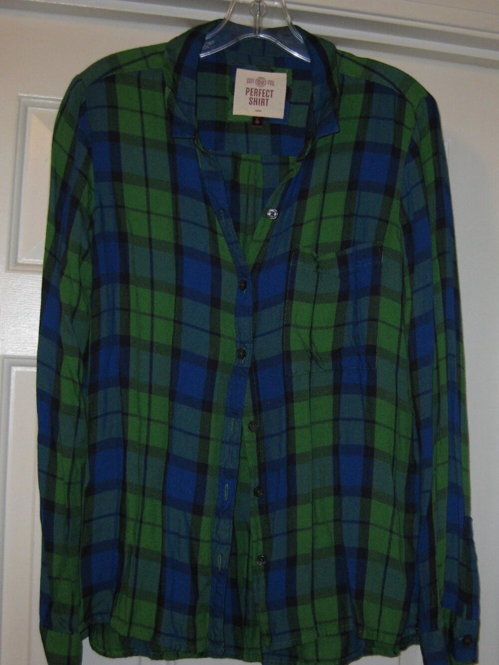 SO Blue & Green Women's Large Button Flannel Shirt